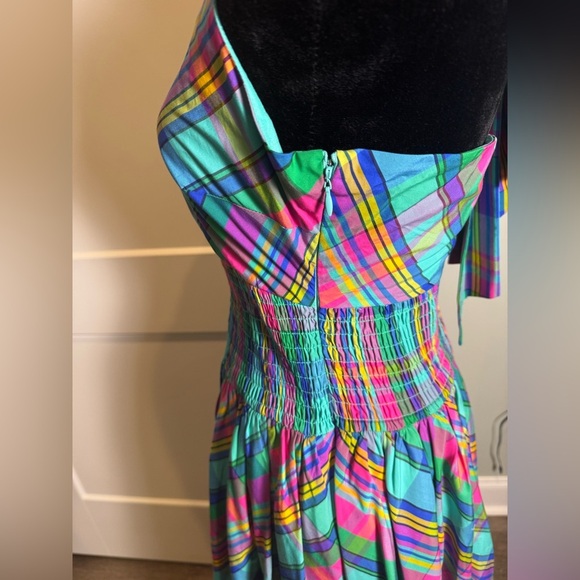 Christopher John Rogers x Target Plaid Halter Dress Multicolor Smocked Bow - Picture 5 of 10